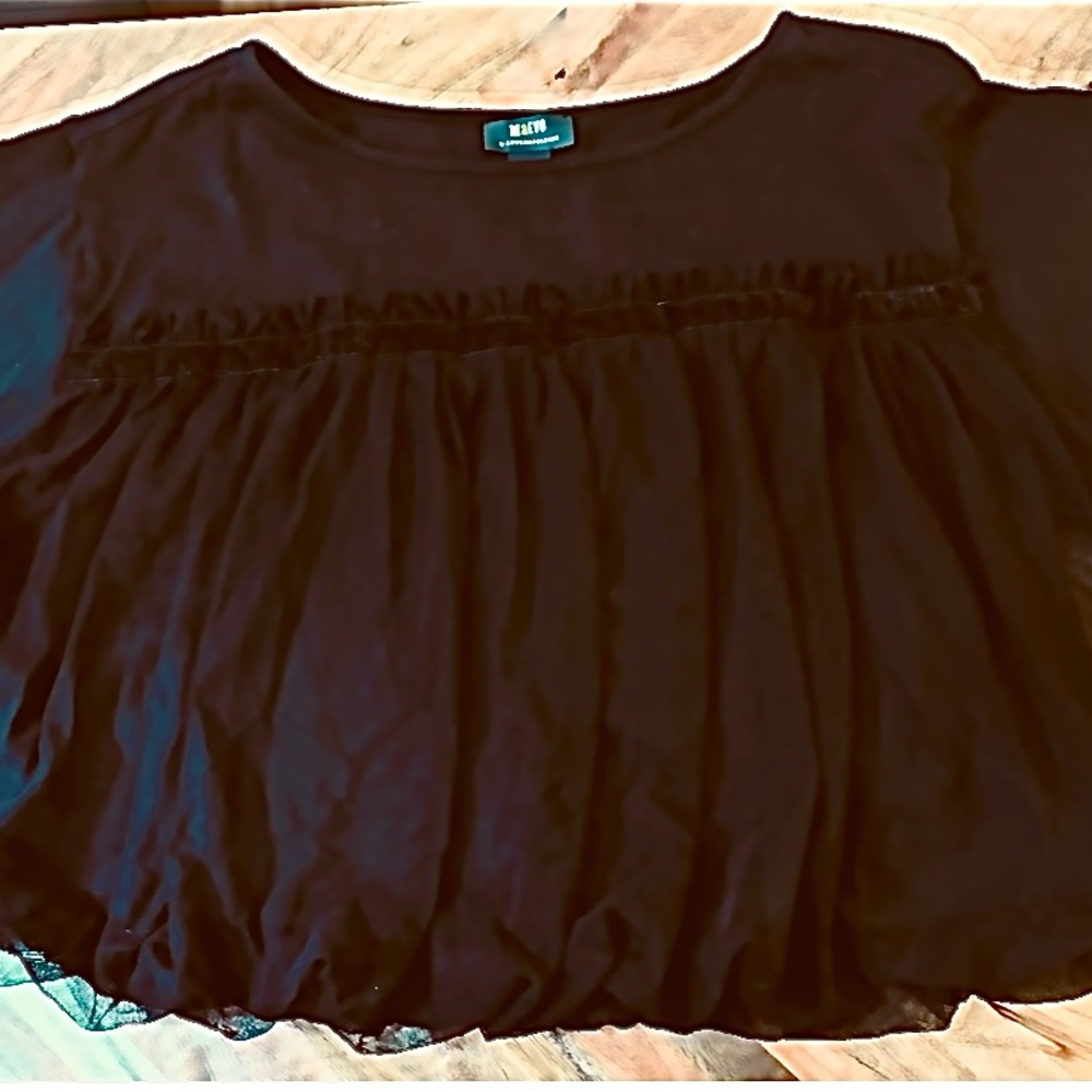 Anthropologie MAEVE Top Tulle with Ribbon Trim Crop sz S Black FEMININE GIRLY - Picture 4 of 7